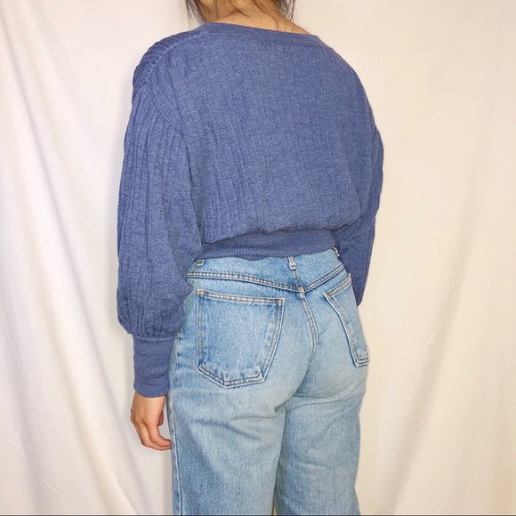 Loewe Blue Pleated Cropped Wool Cardigan M - Picture 8 of 11